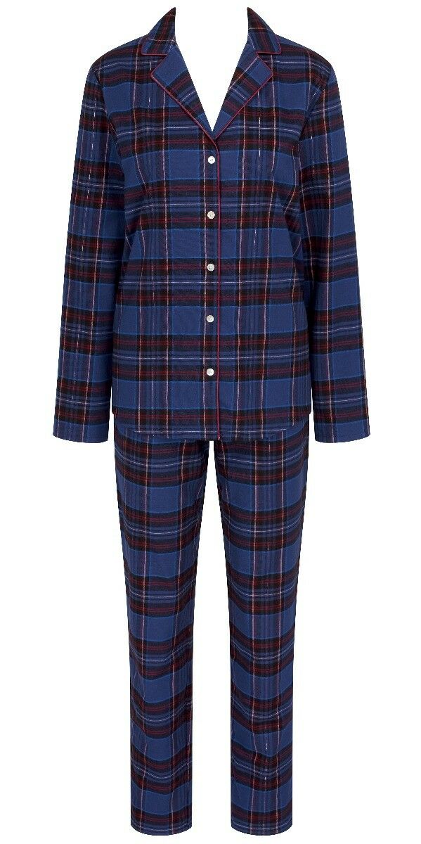 Boyfriend Dames Doorknoop Pyjama Donkerblauw/Rood