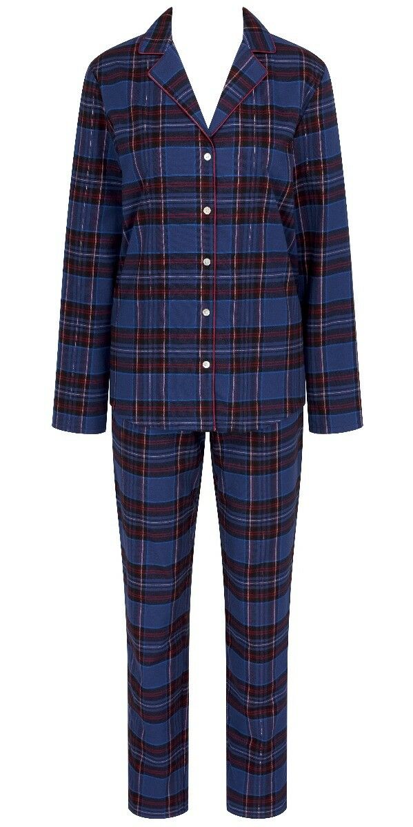 Dames Boyfriend Doorknoop Pyjama Donkerblauw/Rood