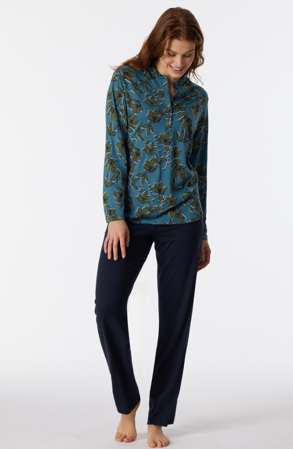 Dames Pyjama Bloemenprint Petrol