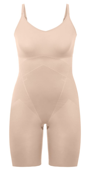 Thinstincts 2.0 Dames Closed-Bust Mid-Thigh Bodysuit Champagne Beige