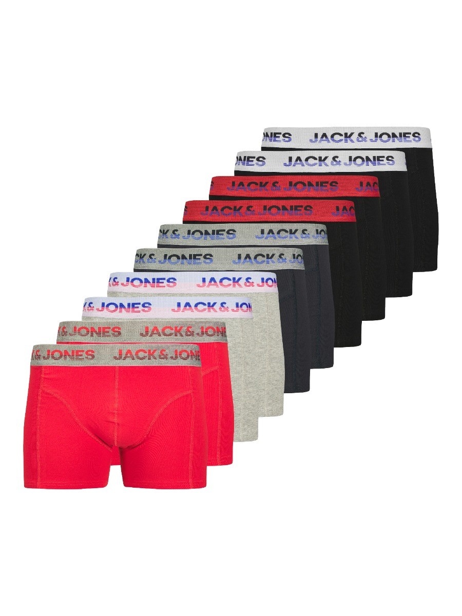 Heren Jacjadon Solid Trunks 10-Pack Zwart/Rood/Grijs