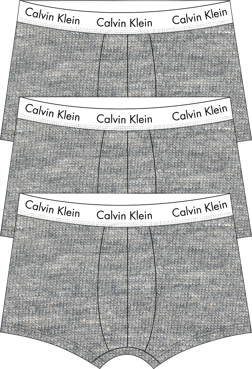Heren Cotton Stretch 3-Pack Low Rise Trunk Grey Heather