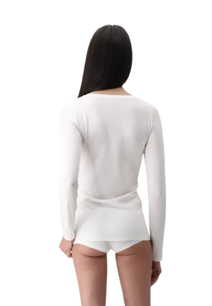 Dames Perfect Line Cotton T-Shirt Long Sleeve White