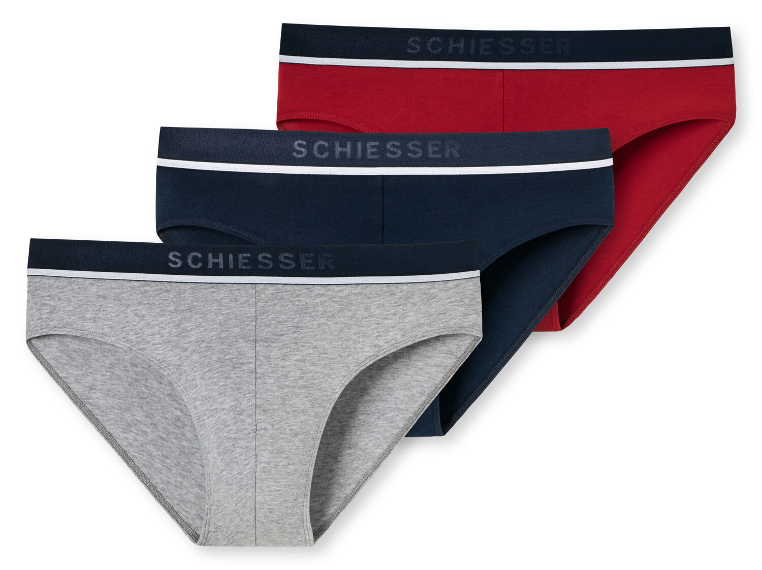 Schiesser 95 5 Heren Slip 3 Pack Rood Blauw Lichtgrijs 909 voordelig online kopen Vetex