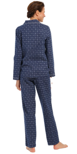 Dames Flanel Pyjama Donkerblauw