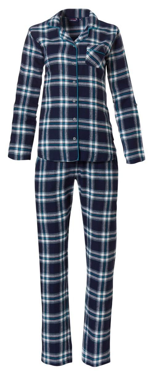 Dames Flanellen Pyjama Donkerblauw