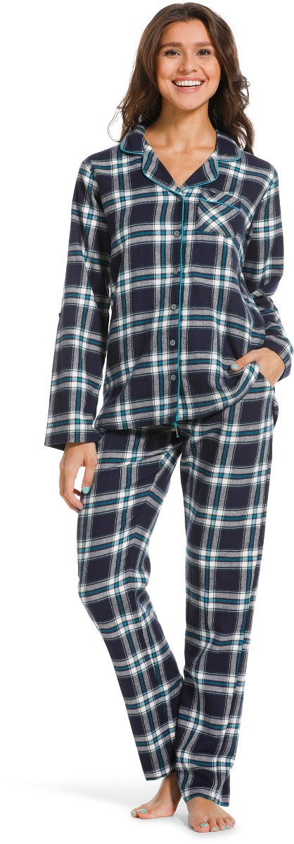Dames Flanellen Pyjama Donkerblauw