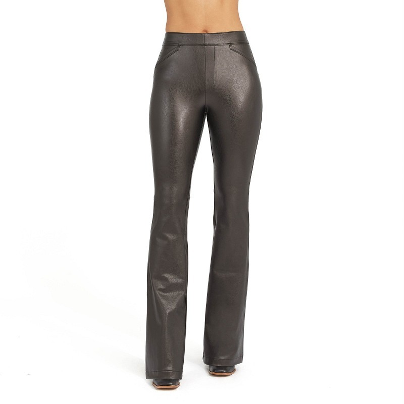 Dames Leather-Like Flare Pants Luxe Black