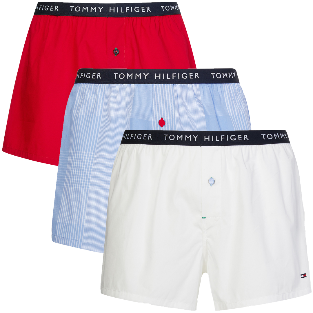 Heren Woven Boxer 3-Pack Wit/Rood/Blauw