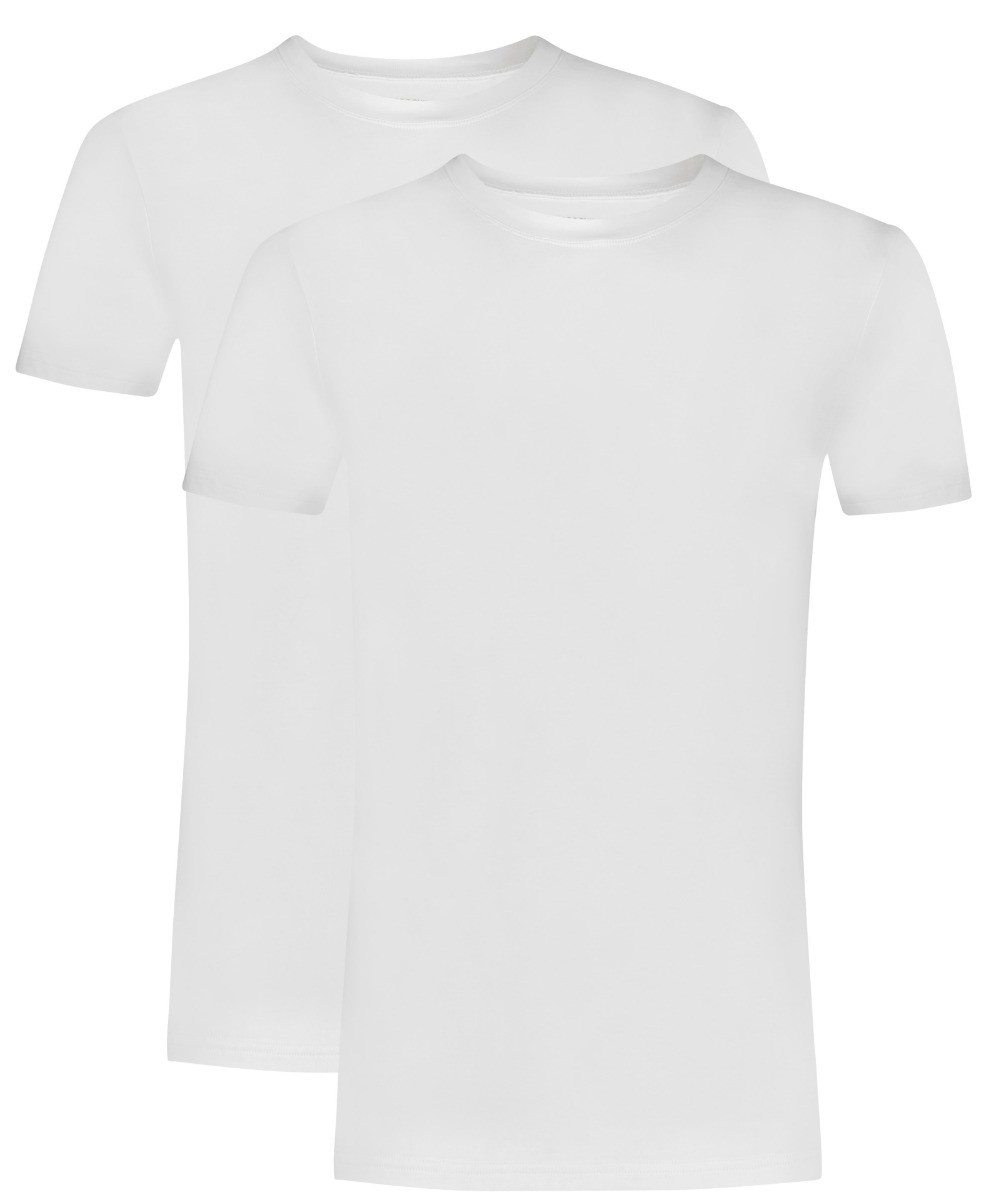Basics Organic Cotton Stretch Heren T-Shirt High Neck 2-Pack Wit Basics Organic Cotton Stretch Heren T-Shirt High Neck 2-Pack Wit