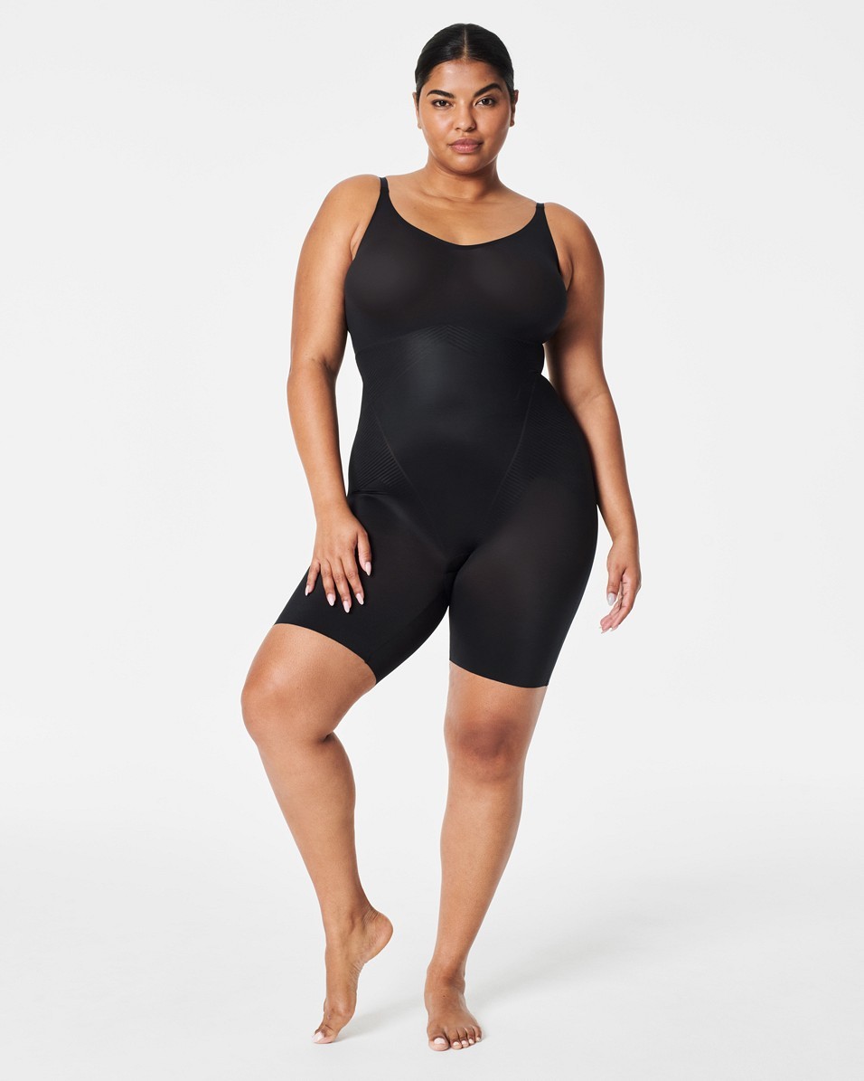 Thinstincts 2.0 Dames Closed-Bust Mid-Thigh Bodysuit Very Black