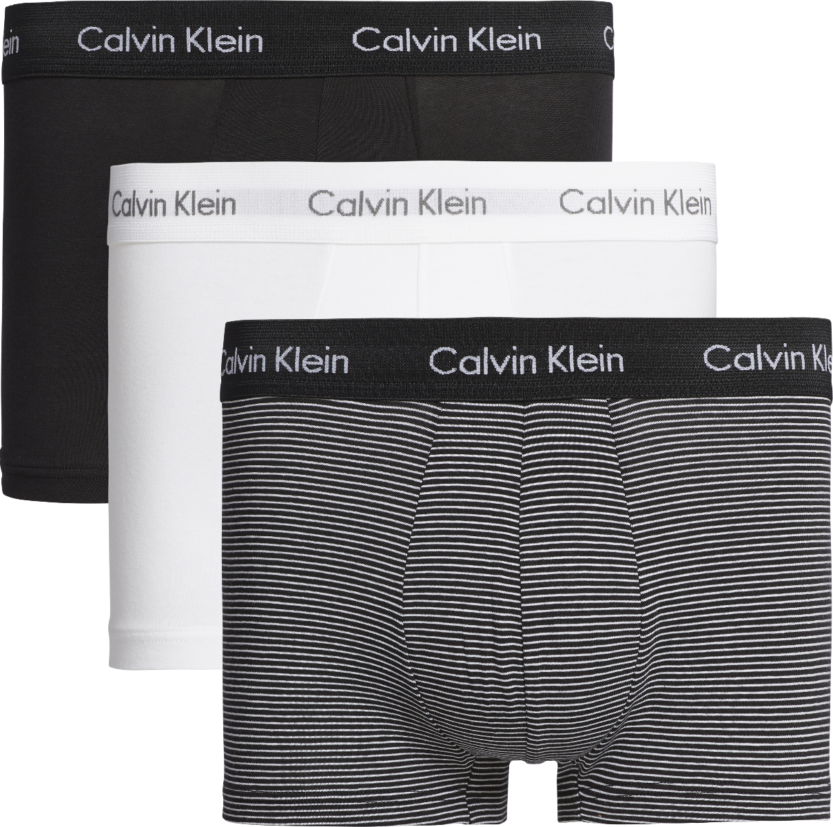 Cotton Stretch Heren Low Rise Trunk 3-Pack White/ B&W Stripe/ Black