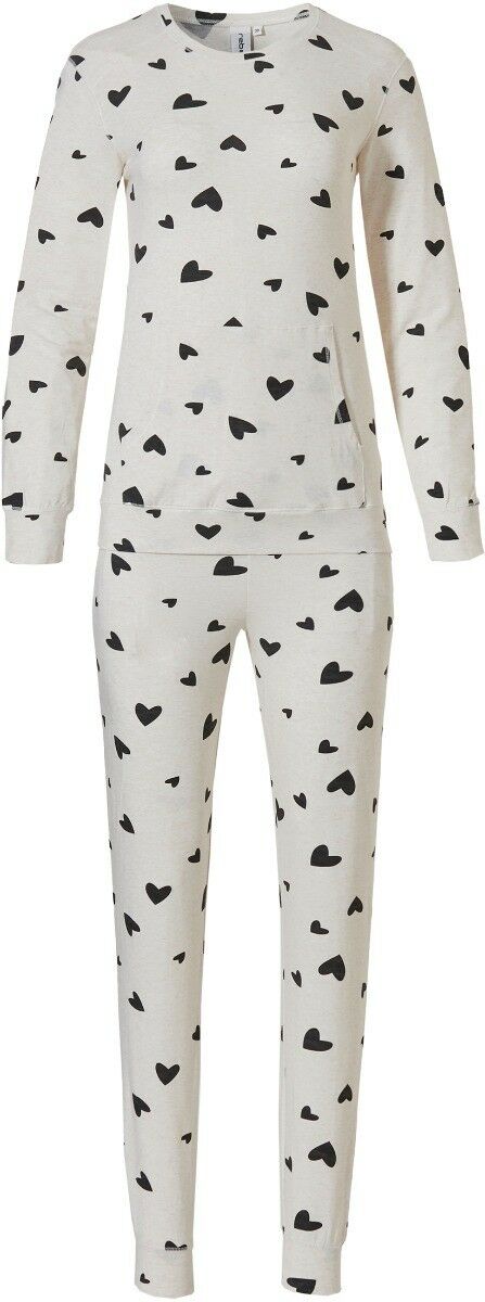 Dames All Over Hearts Pyjama Gebroken Wit/Zwart