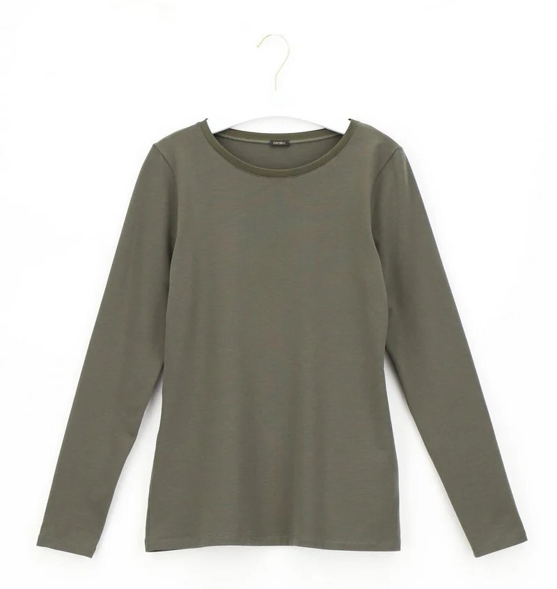 Dames Perfect Line Cotton T-shirt Long Sleeve Military