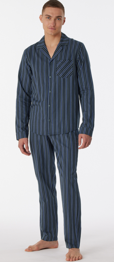 Heren Pyjama Gestreept Premium Nachtblauw
