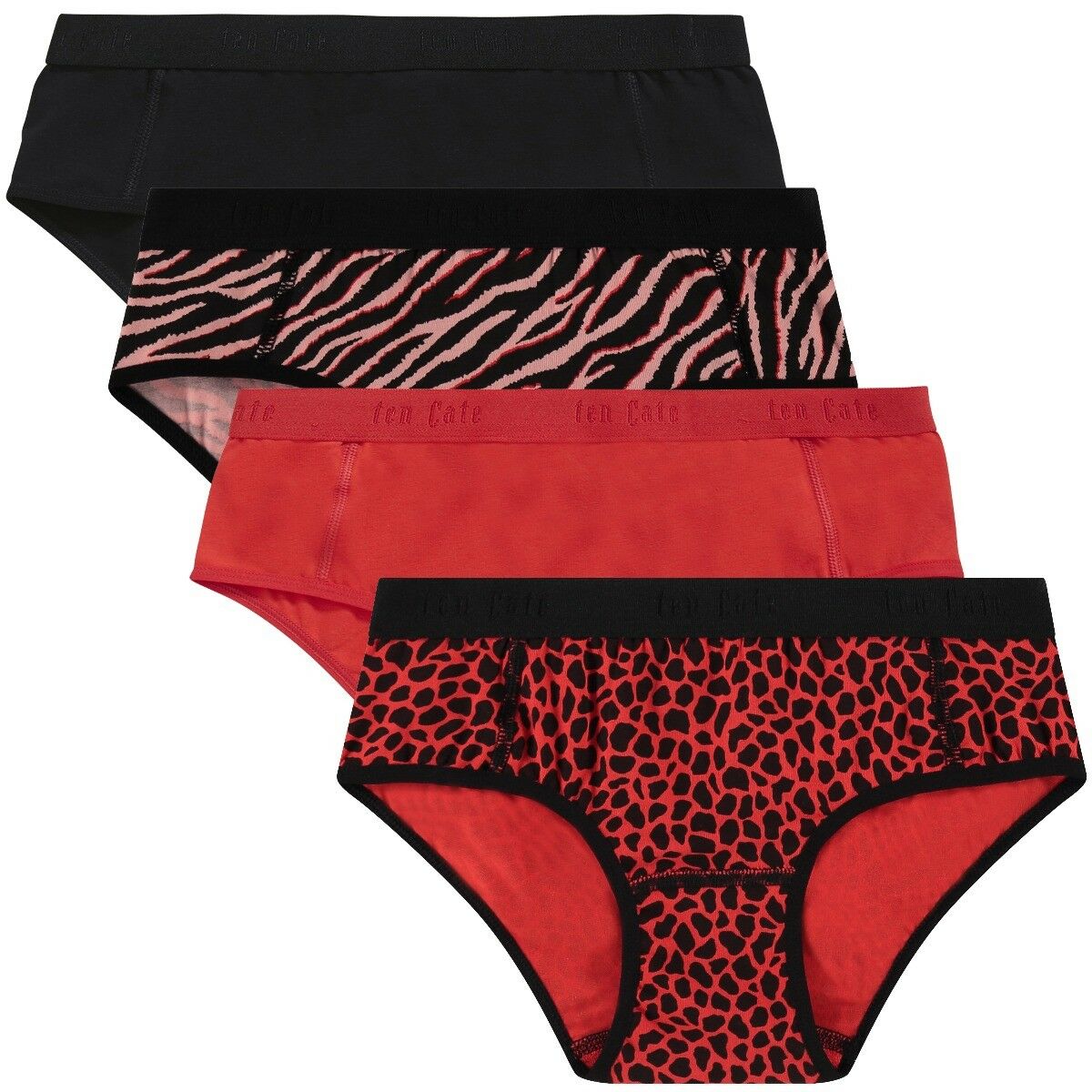 Basics Organic Cotton Stretch Meisjes Hipster 4-Pack Red Zebra Pack