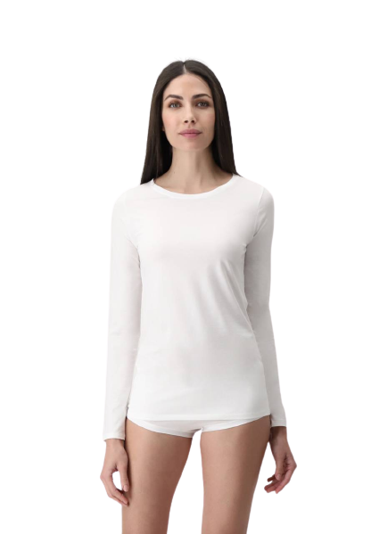 Dames Perfect Line Cotton T-Shirt Long Sleeve White