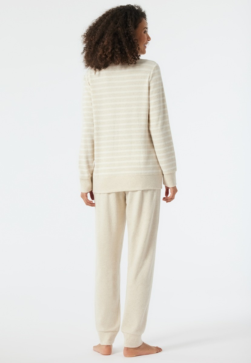 Essential Stripes Dames Pyjama Badstof Beige