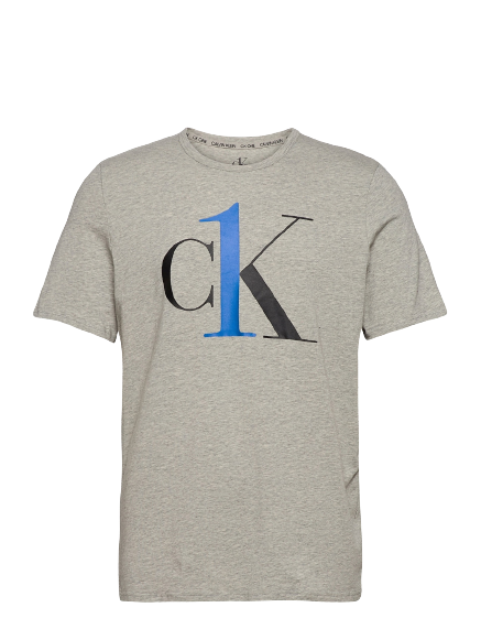 CK One Heren Crew Lounge T-shirt Grey Heather Black Logo