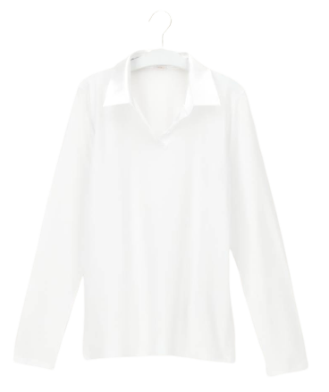 Dames Perfect Line Cotton Polo Shirt Long Sleeve White