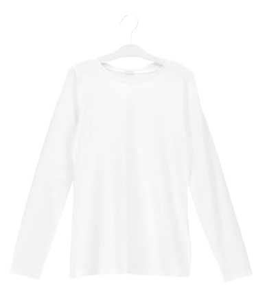 Dames Perfect Line Cotton T-Shirt Long Sleeve White