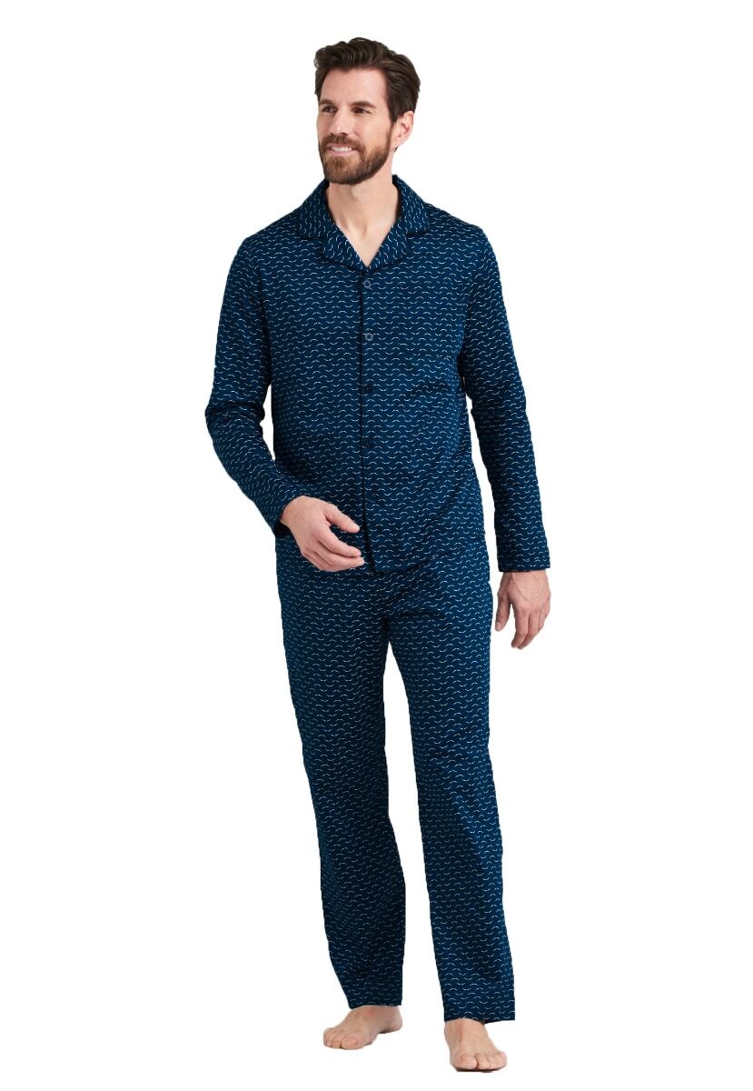 Heren Doorknoop pyjama Donkerblauw