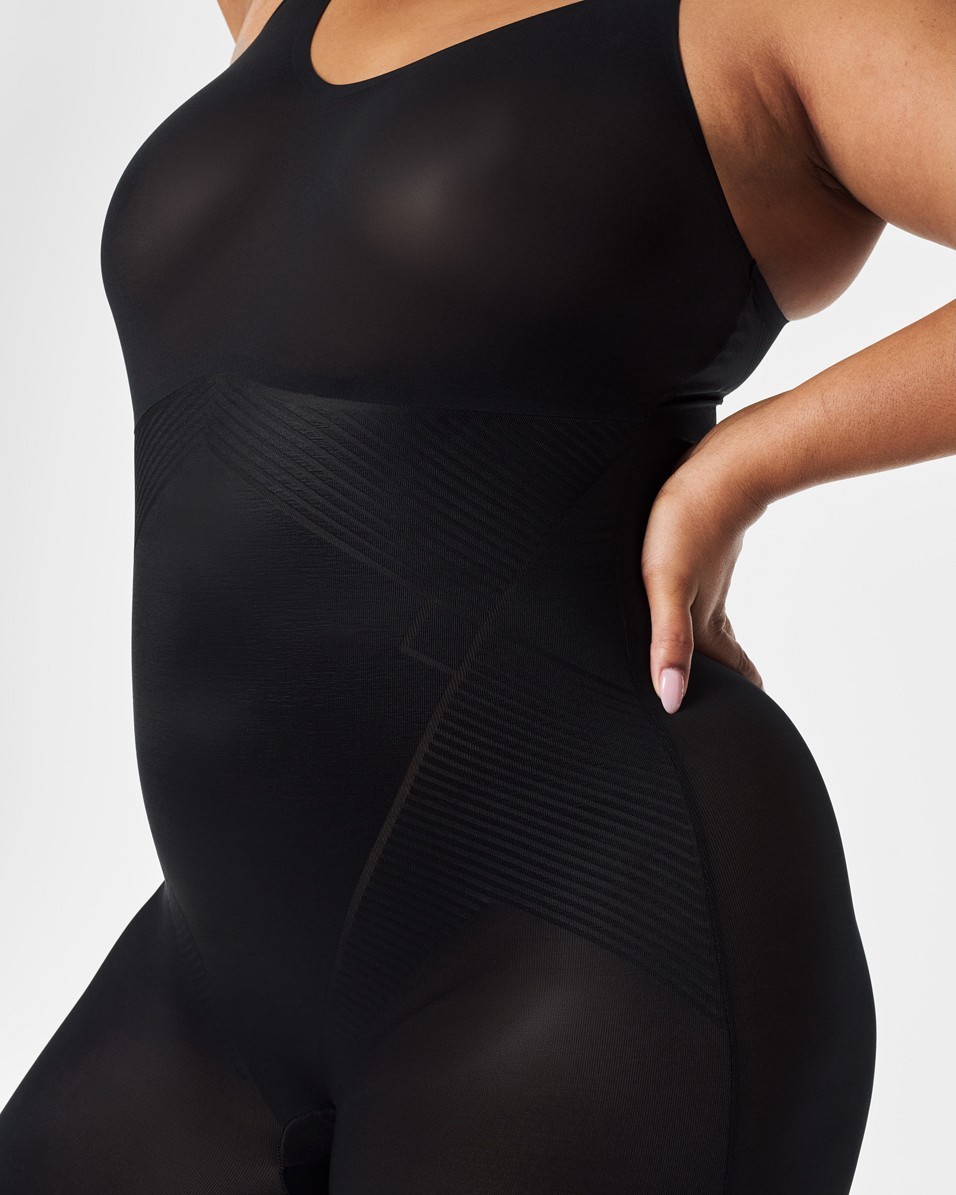 Thinstincts 2.0 Dames Closed-Bust Mid-Thigh Bodysuit Very Black