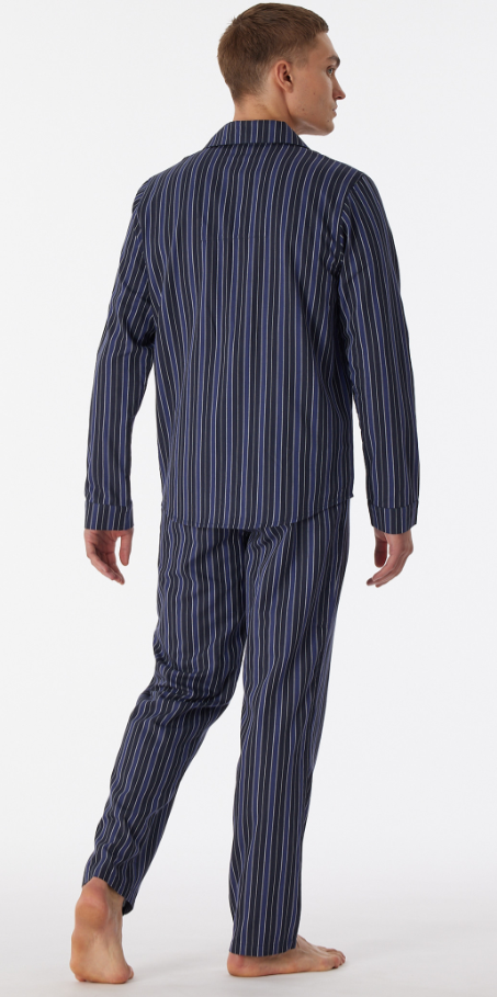 Heren Pyjama Gestreept Premium Nachtblauw