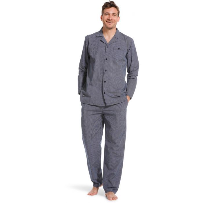 Heren Pyjama Full Button Light Blue