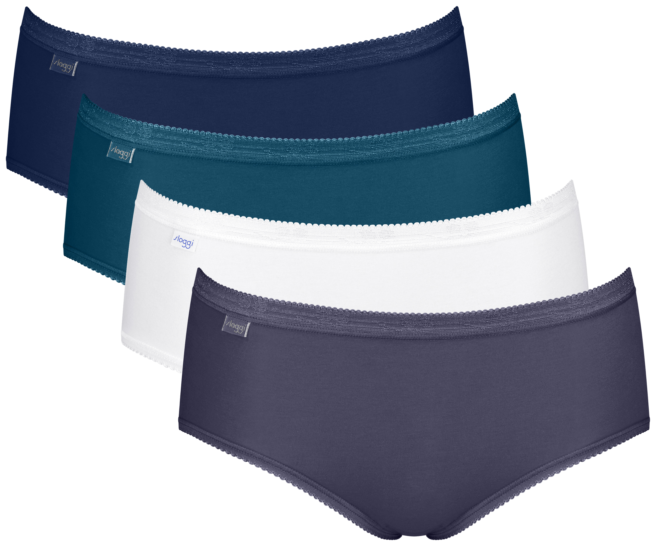 Dames Basic+ Midi White/Blue 4-Pack