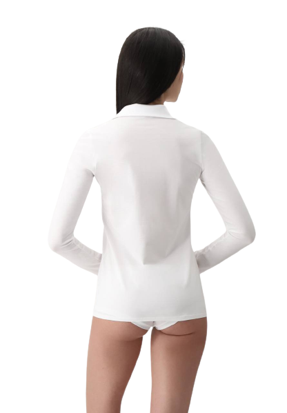 Dames Perfect Line Cotton Polo Shirt Long Sleeve White