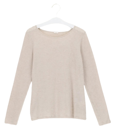 Dames Perfect Line Cashmere T-Shirt Long Sleeve Beige