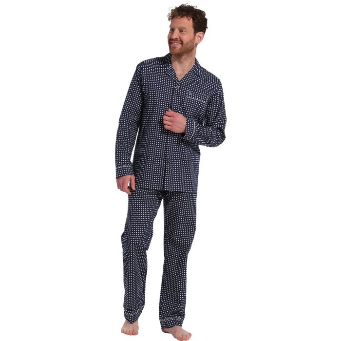 Heren Pyjama Full Button dark blue
